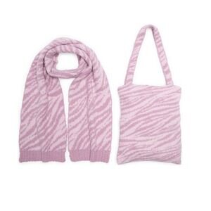 BP Tote Bag & Scarf Pink Purple Zebra Barbiecore Soft Knit Poly Nylon Winter NWT
